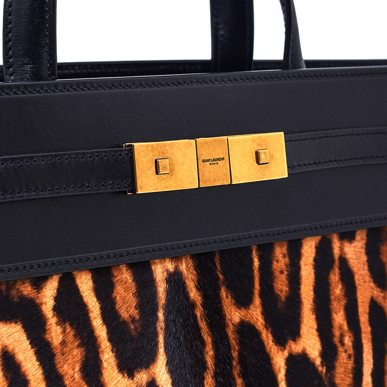 Saint Laurent-Small Manhattan Leopard Calf Hair Tote Bag w Strap 